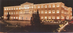 the Greek Parliment  at night