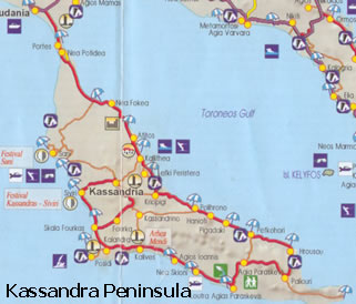the map of the peninsula of kassandra