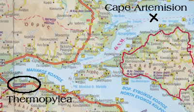 map of Greece Cape Artemision and Themopylae