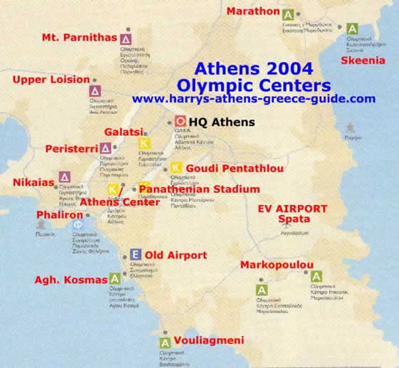 map athens 2004 olympic events locations