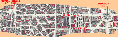 CLICK LARGER athens omonia square area aiolou street to the plaka quarter