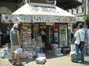 A well stocked with foreign periodicals kiosk