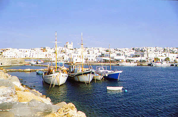 port with fishing boats and town