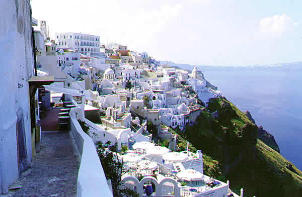 cliff face view of town Fira