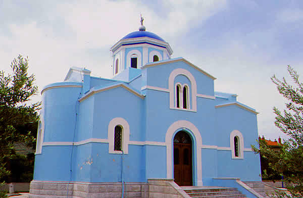 a blue church