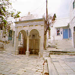 in Pyrgos village the bus stop of stone