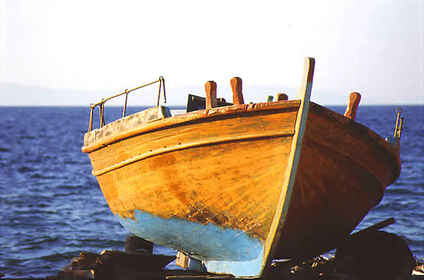 boat beached for repair