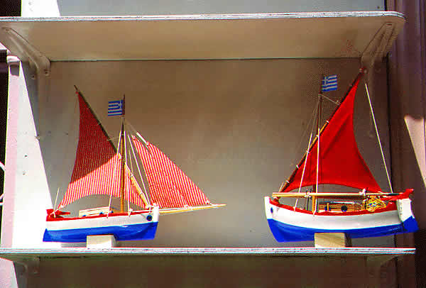 wooden toy ships on display